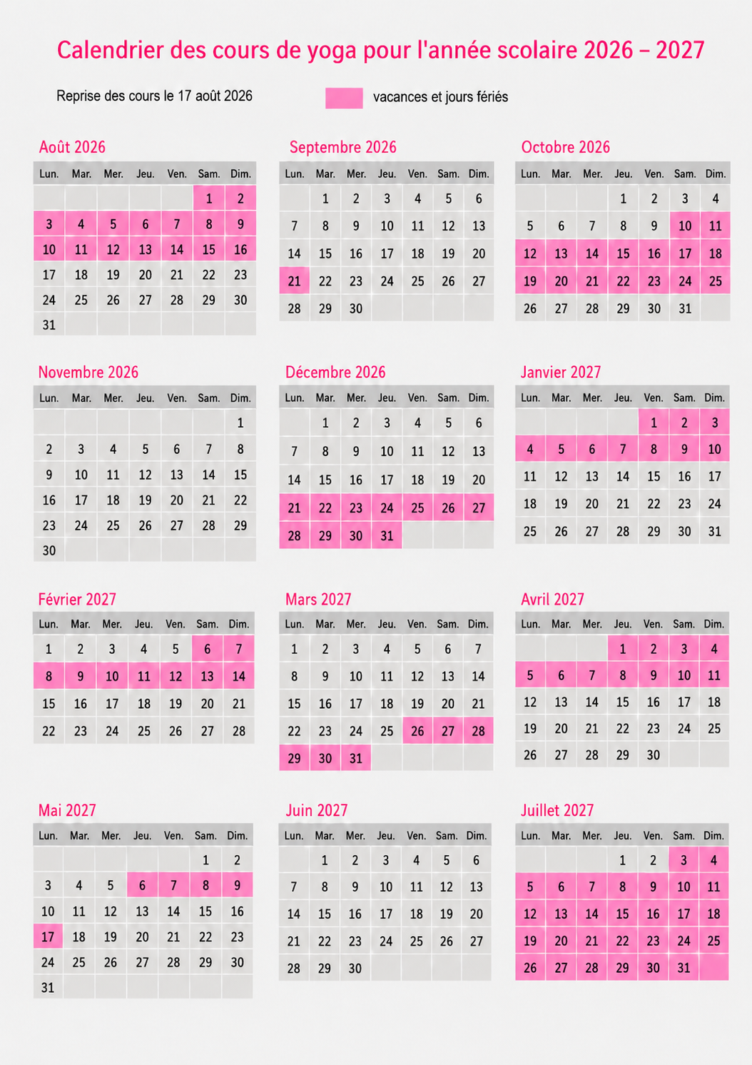 Calendrier 2026 2027